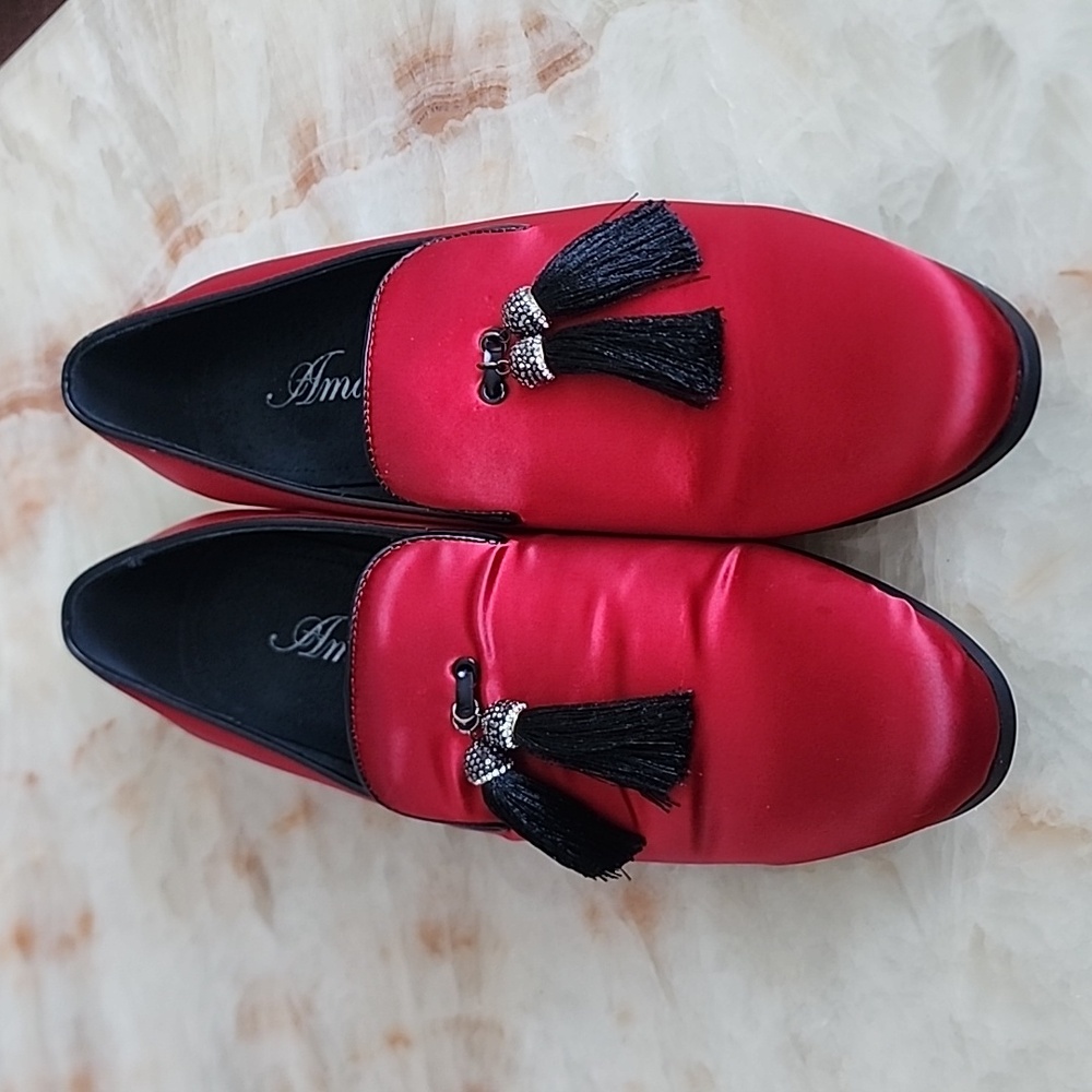 Amali Elegant Red Men's Loafers with Tassels